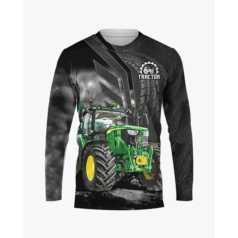 

3D Print Farm Tractor Pattern Autumn Men's O-Neck Casual Long Sleeve T-shirt Oversized Pullover Fashion Streetwear Men Clothing