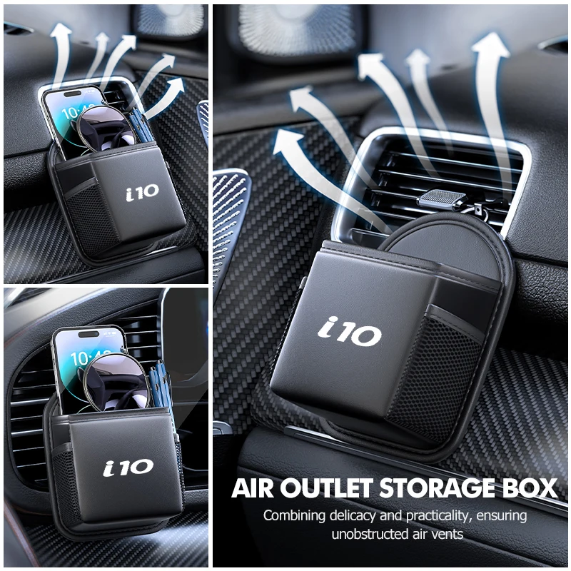 Caja organizadora para colgar en la salida de aire del coche, bolsa de almacenamiento de cuero para salpicadero, para Hyundai i10 I10 N Line 2008 2009 2010 2011 2012 2013 2019
