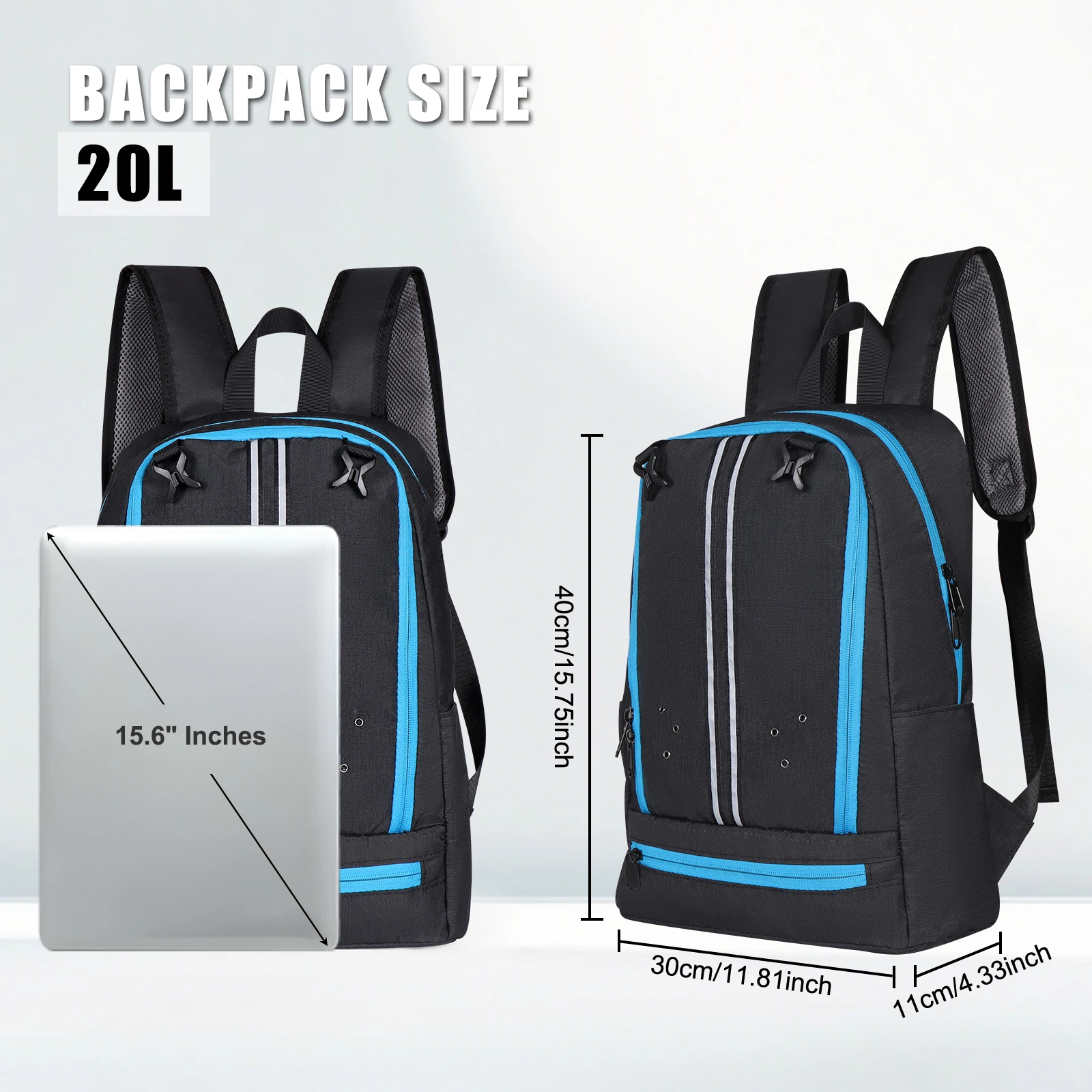 カスタマイズ可能な大容量防水スポーツバックパック、人間工学に基づいた背面デザイン、折りたたみ式メッシュボールポケット、通気性のあるシューズコンパートメント