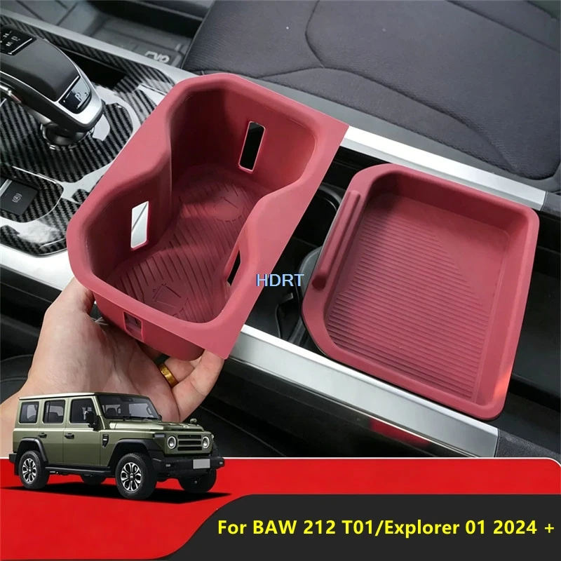 For BAW 212 T01/Explorer 01 2024 + Center Console Armrest Storage Box Car Styling Water Cup Pad Organizer Tray Cover Accessories