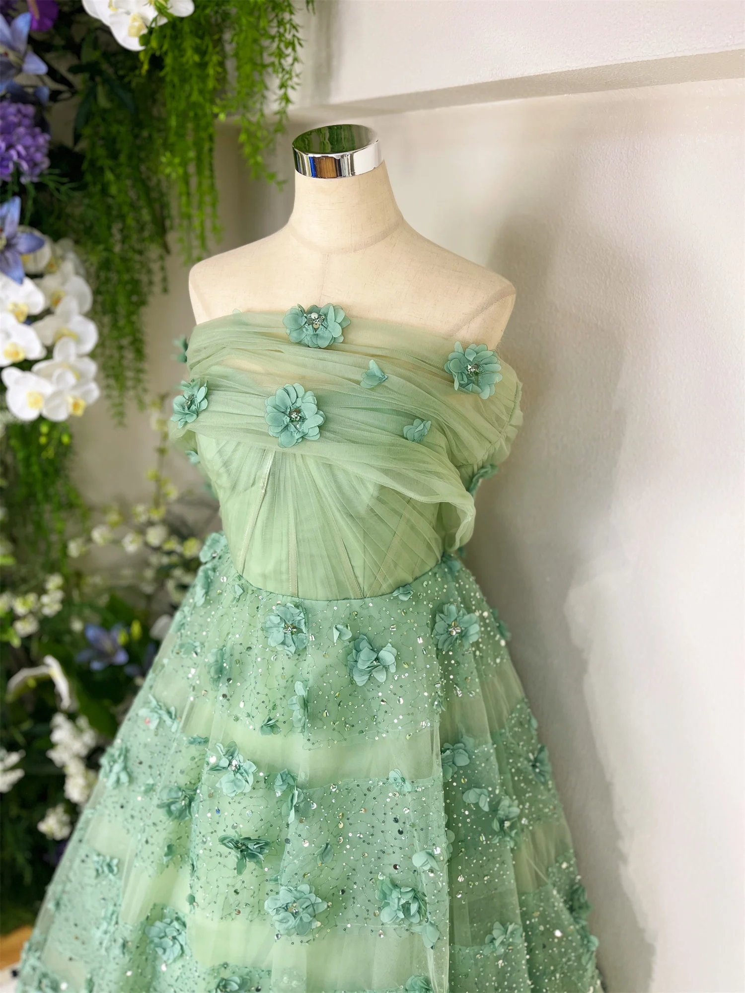 Una linea lucida con spalle scoperte Verde Sharon Happy Abiti di lusso Donna 2025 Abito lungo personalizzato Es Robe De Soiree Femmes Prom