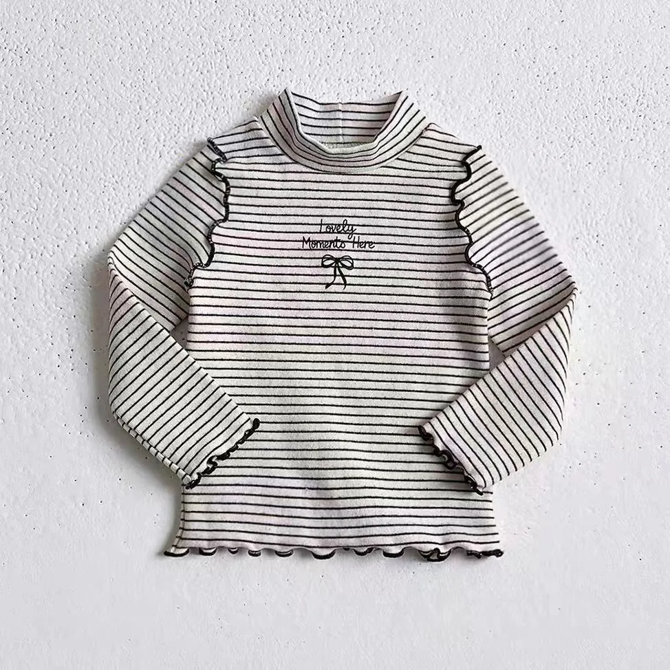 T2759 Korean Style Spring Autumn New Arrival Long Sleeve Base Shirt for Baby Girls Fashionable Striped Bottom Shirt Versatile