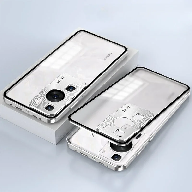 Acrylic Panel Magnetic Case for Huawei P60 Pro Cases Anti-fall Alloy Metal Frame Cover For Huawei P60Pro Matte Shell