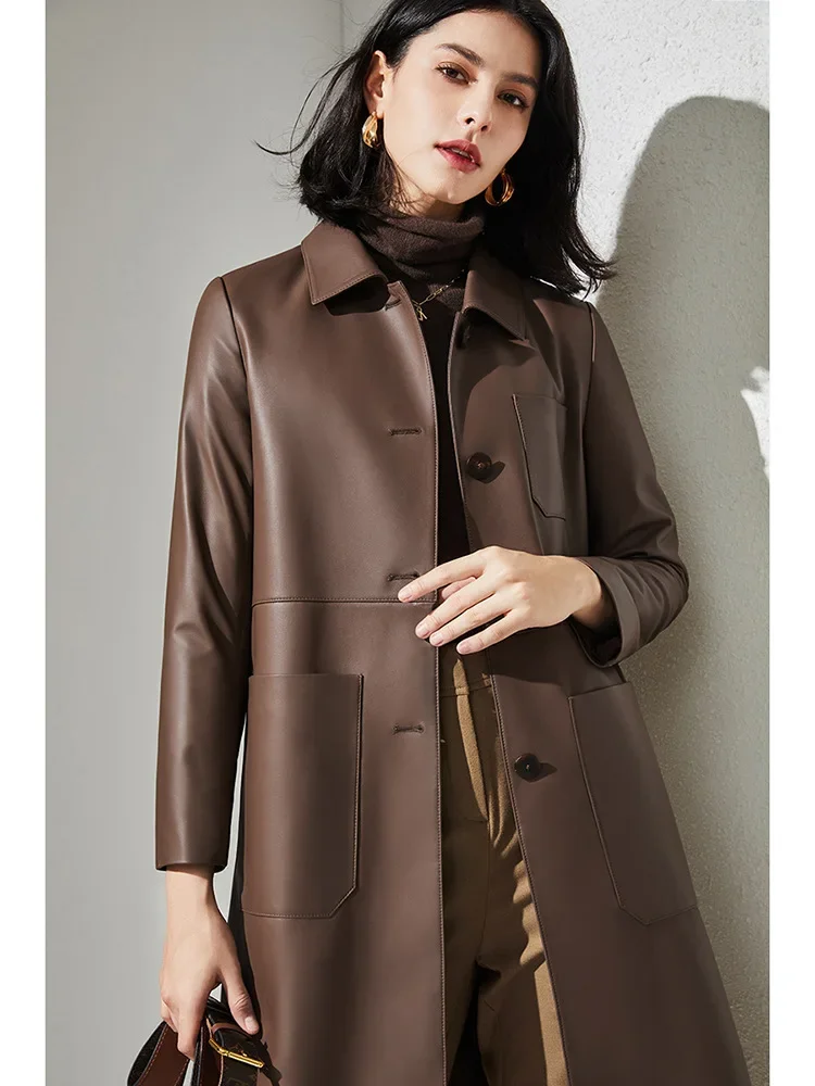 Veste en cuir véritable pour femme, manteau en peau de mouton véritable, élégant, grande poche, ample, mode coréenne, nouvelle collection automne 2022