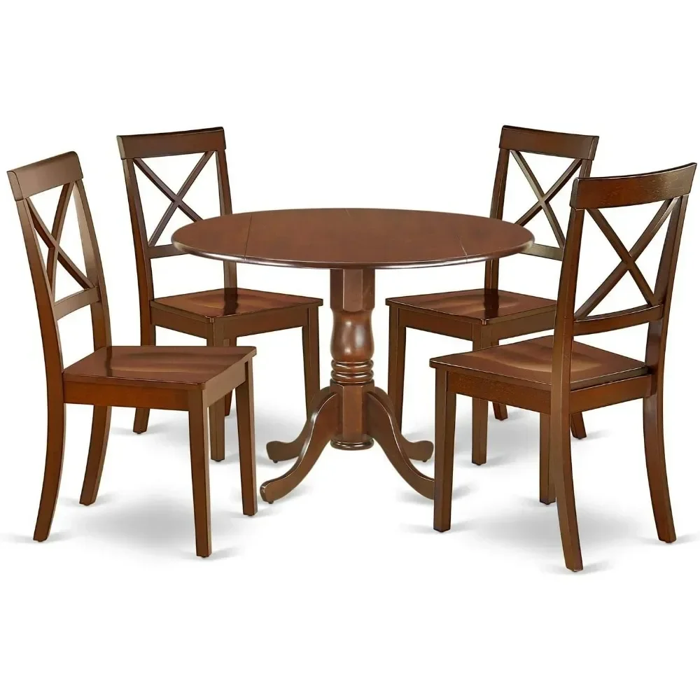 Furniture 5-Piece Dining Table Set, 4 Dining Room Chairs with Wooden Seat - A Lovely Kitchen Table with Two 9-inch Drop leaves