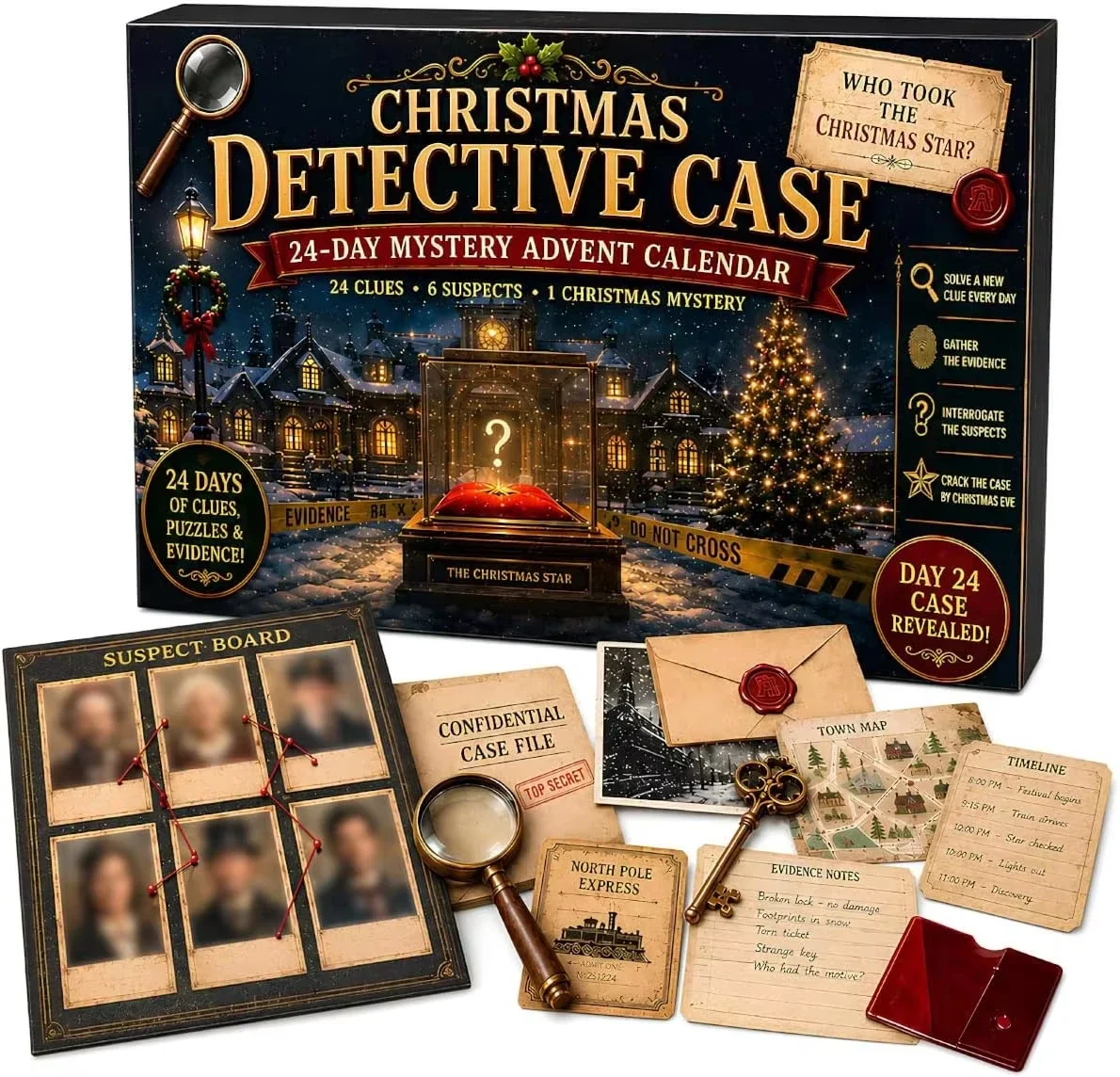 2026 Advent Calendar 24Day Mystery Adventure Christmas Puzzle Game with 6 Themes Open A New Discovery XMAS Every Day Escape Room