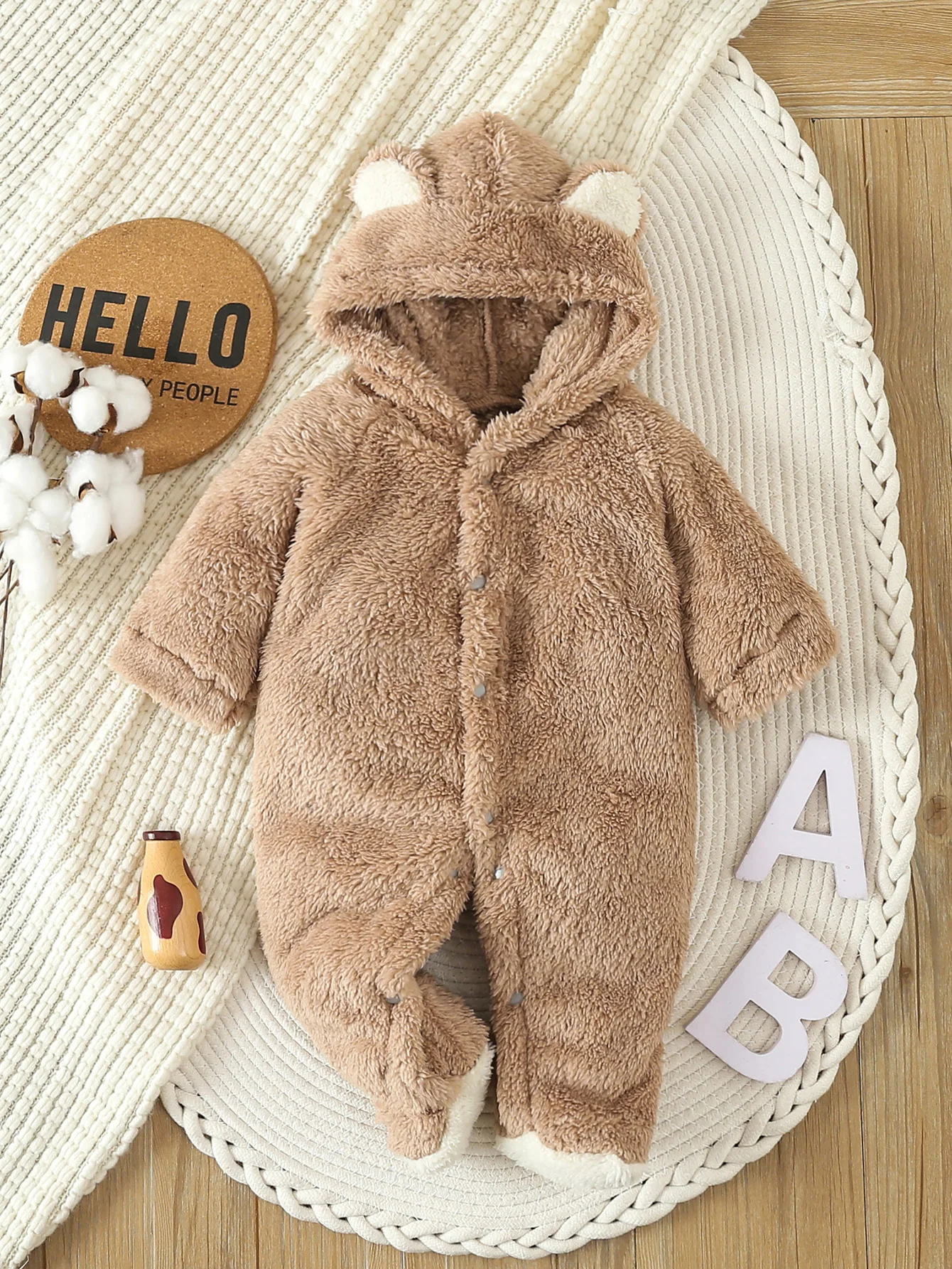 

0-1Y Unisex Newborn Baby Romper Autumn Winter Warm Fleece Animal Hooded Jumpsuit Pajamas