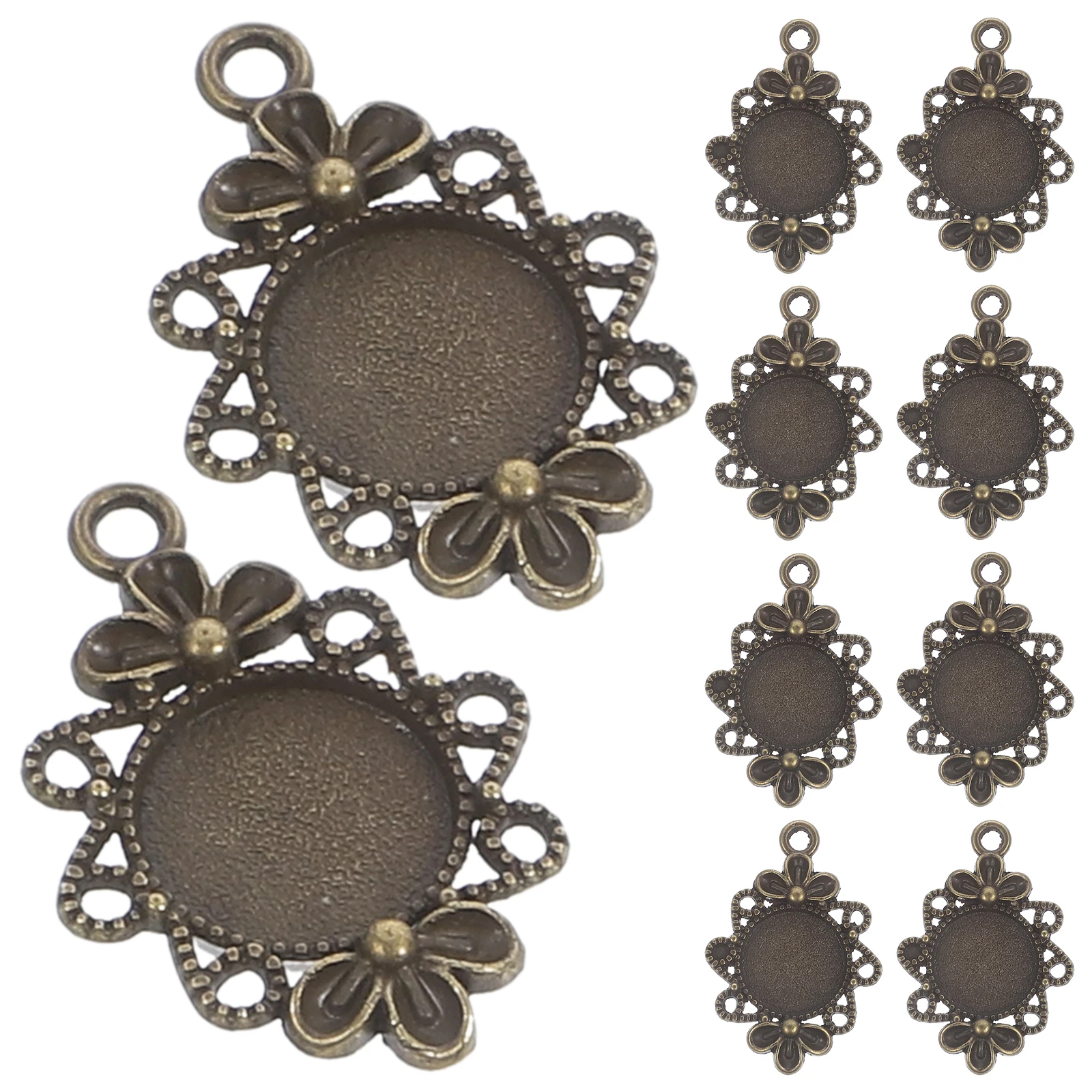 

10pcs Alloy Pendants Bronze Vintage Round Bases Diy Photo Pendant Making Blank Trays Sturdy Durable For Custom Jewelry
