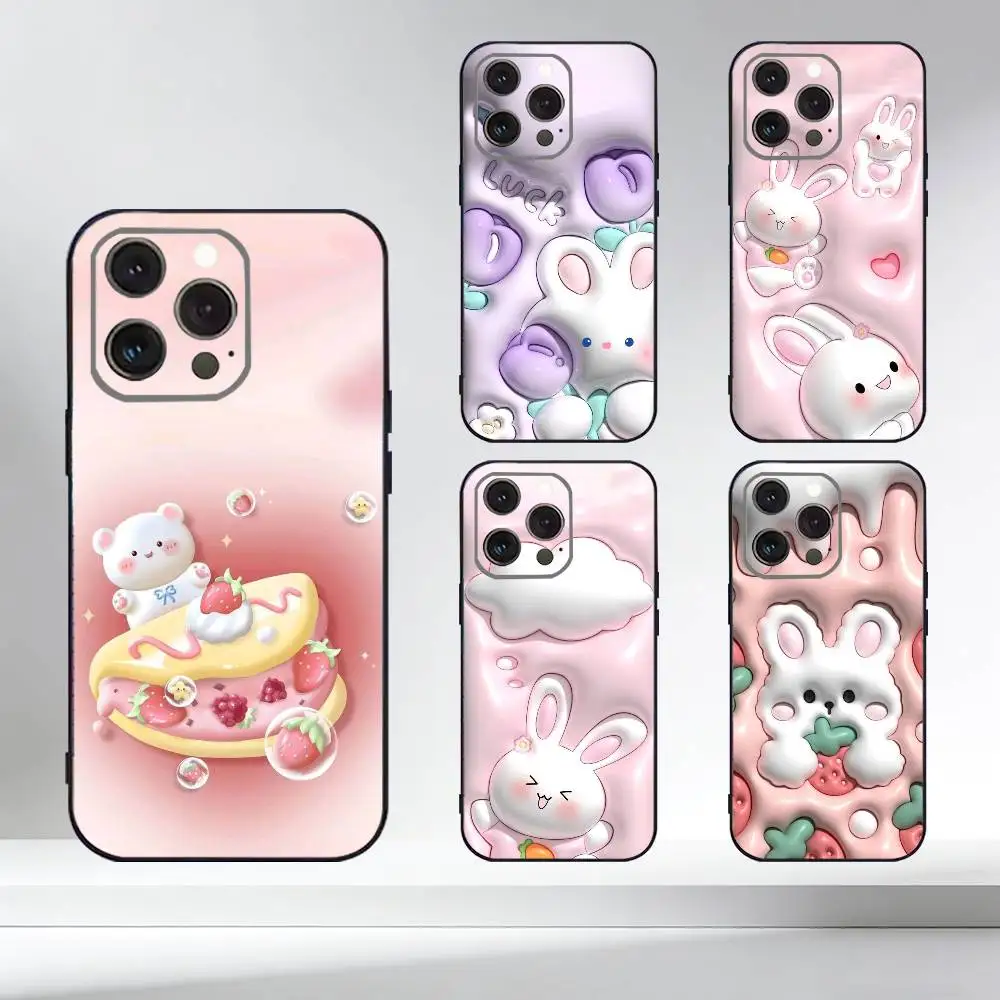 

K-Kawaii Rabbit Phone Case For iPhone 17,16,15,14,13,12,11 Plus,Pro Max,XS,Soft Silicone Black Cover