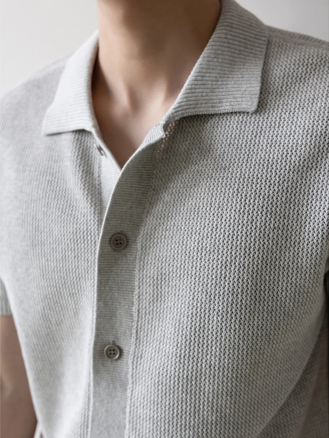 Men's Breathable Short Sleeve  Shirt TWENTY FIVE Hollow out Knitted Design Standard Fit Summer Casual Wear Cotton Nylon