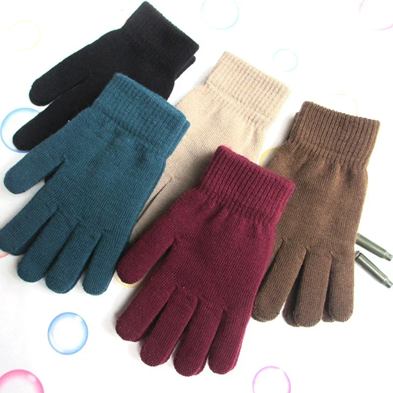 Guantes de mujer tejidos sólidos Otoño Invierno calentador de manos forro grueso esquí muñeca corta mitones con dedos completos para mujer