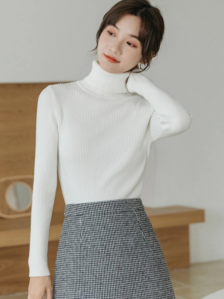 AOSSVIAO 2025 Herfst Winter Coltrui vrouwen Lange Mouw Slanke Gebreide Trui Veelzijdige Dieptepunt Tops