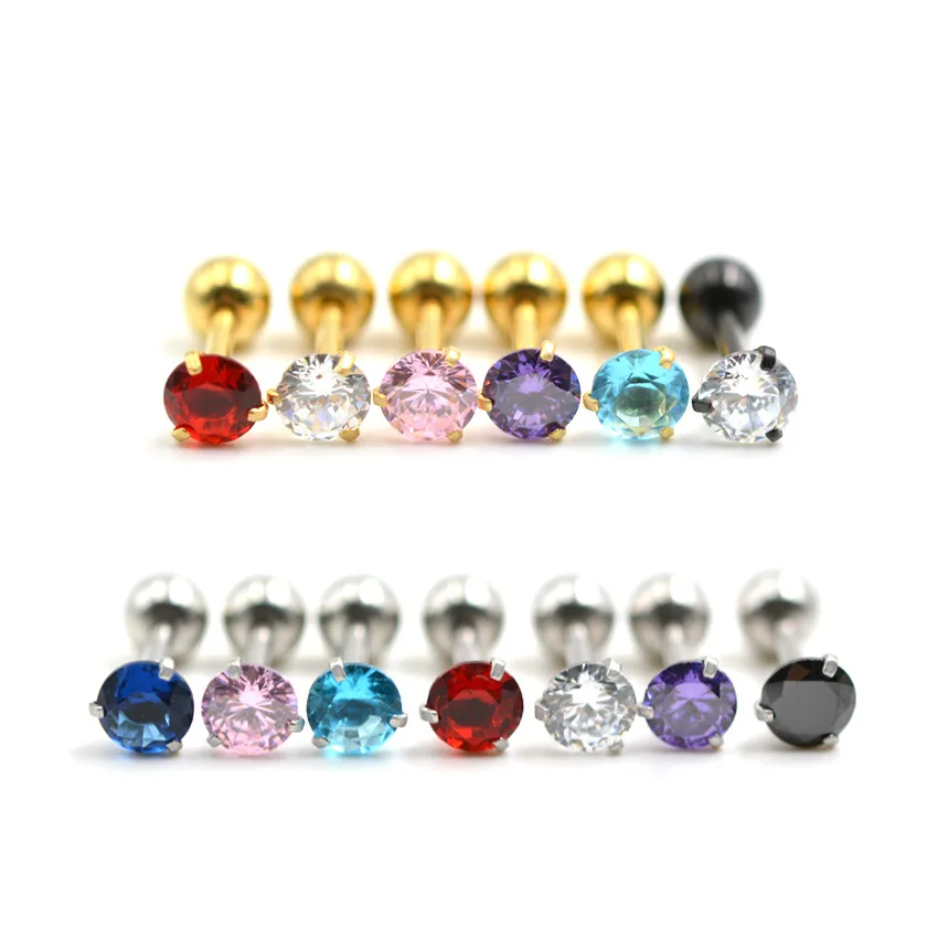 Farbe zur Auswahl, 1 Paar, Schraubverschluss, 20G, Herren- und Damen-Ohrstecker, Edelstahl, 3 mm, AAA-Zirkonia, gute Qualität. – Detail 4