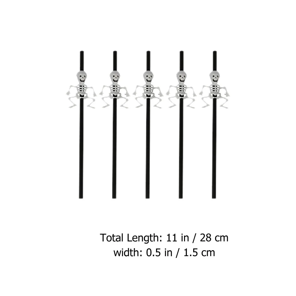 

10 Pcs Straws Black Reusable Paper Skull Designed Decoration Spooky Drinking Funny Straw Straw for Coffee Tea Party