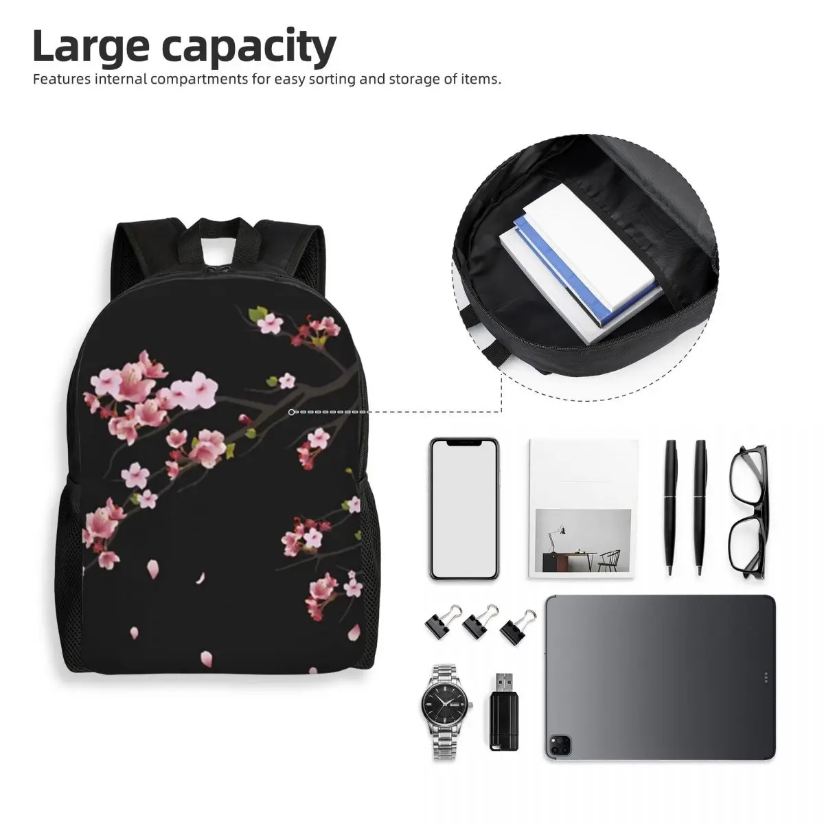 Japanese Cherry Blossom Pattern Backpack Student Boys Girls BookBag School Bag Computer Shoulder Bags