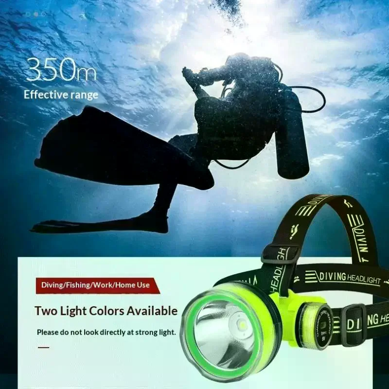 

Bright Underwater Flashlight Headlamp Waterproof Diving Torch 200 Meters Night Dive Lighting Torch With Anti-slip Rope
