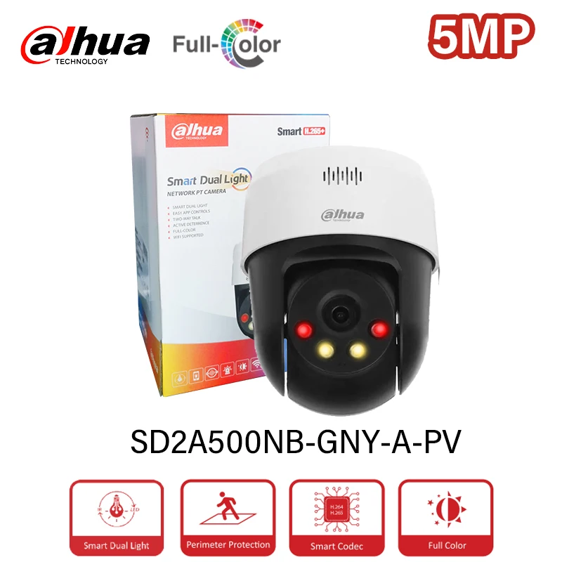 Dahua 5MP Full Color Smart Dual Light Network PT Camera SD2A500NB-GNY-A-PV Outdoor Sound And Light Alarm Human/Vehicle Detection