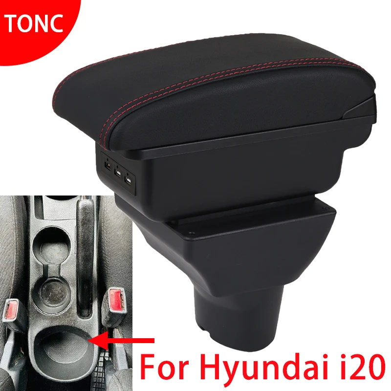 

Car Armrest For Hyundai i20 Centre Console Storage Box Arm Rest PU Leather With USB Interior Decoration Car Accessories