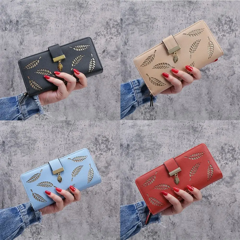 

Fashion PU Leather Women Long Wallet Large Capacity Leaf Tassels Slim Small Wallet Hasp Design Card Bag Holder Women Girls