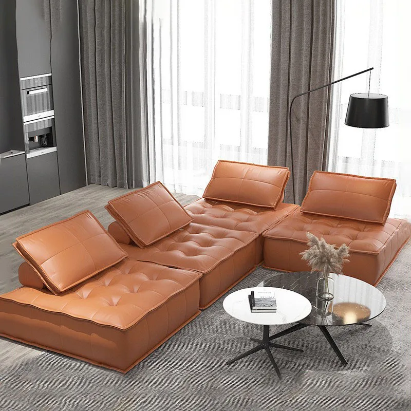 Skórzana sofa kwadratowa, nowoczesna sofa do salonu w willi/hotelu, zestaw mebli.