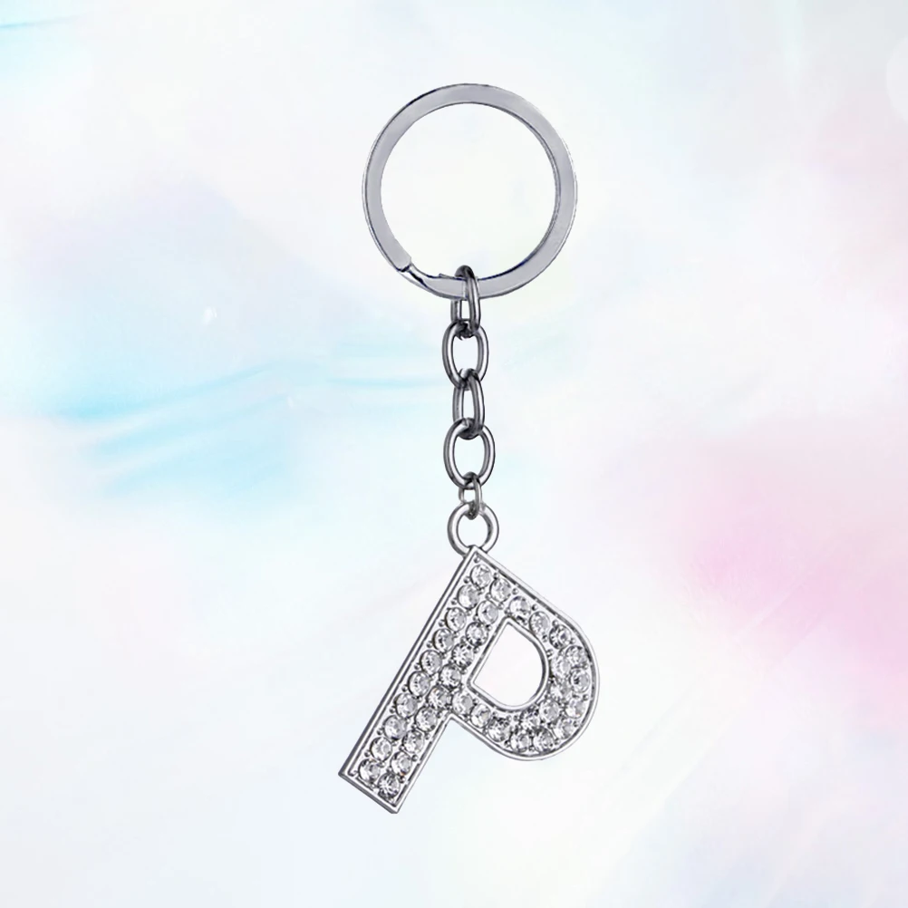 بسيطة أنيقة رسالة مفتاح سلسلة معدنية الراين حلقة رئيسية الأبجدية حقيبة سلسلة مفاتيح قلادة سحر هدية عيد ميلاد (رسالة P) #2