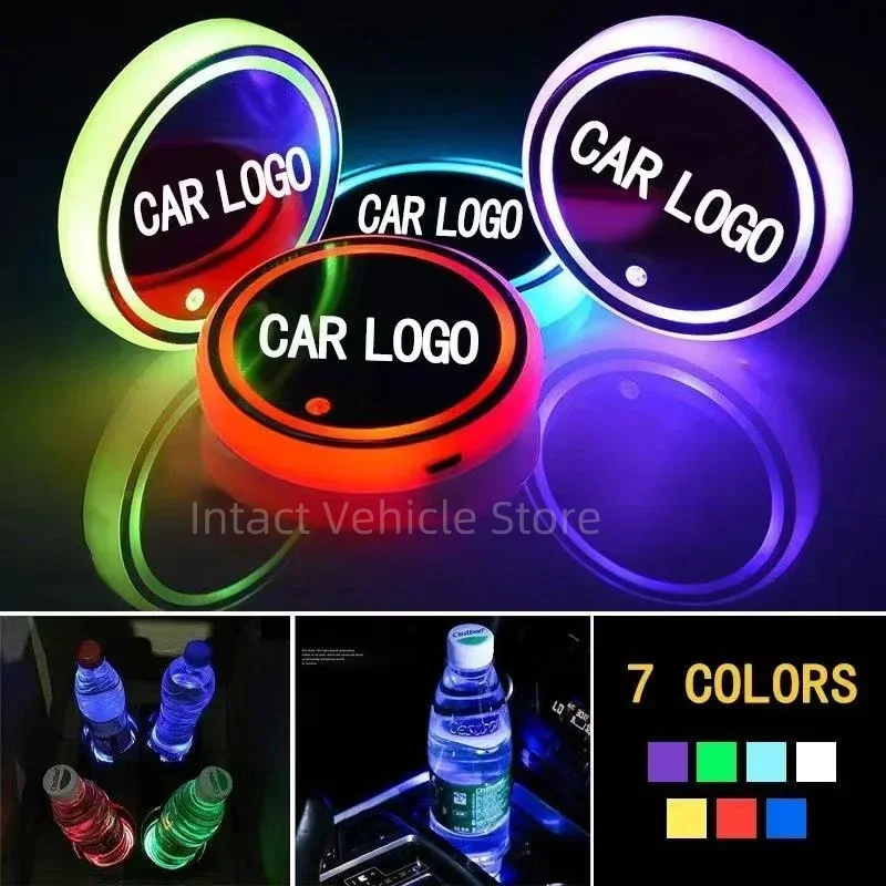 1/2pcs New Luminous Car Customized LOGO LED USB Illuminated Color Ambient Light Water Cup Lamp Pad for benz tesla BMW Land Rover