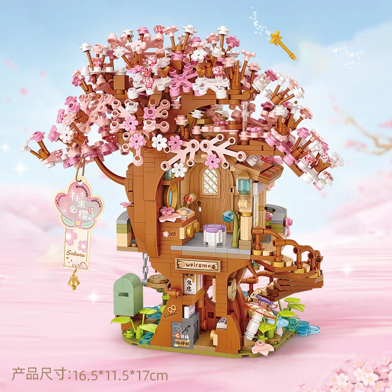 Loz Rosa Romantische Kirschblüten Baumhaus Mini Partikel Bausteine Diy Baum Haus Sets Für Kinder Mädchen Weihnachtsgeschenke