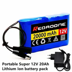 New Portable Super 12V 20000mAh Battery Rechargeable Lithium Ion Battery Pack Capacity DC 12.6v 20Ah CCTV Cam Monitor + Charger