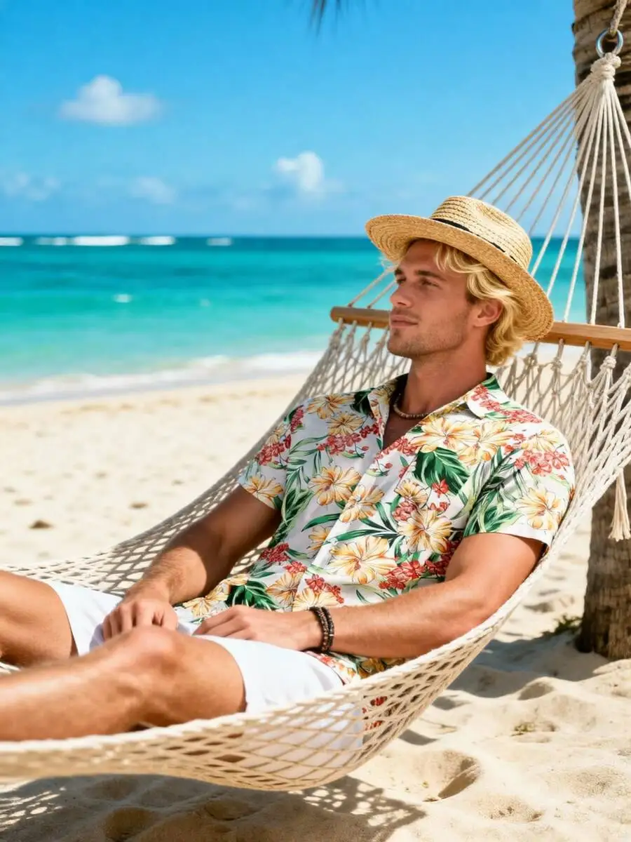 

Mens Hawaiian Floral Print Short Sleeve Button Down Casual Shirt Beach Summer Vacation