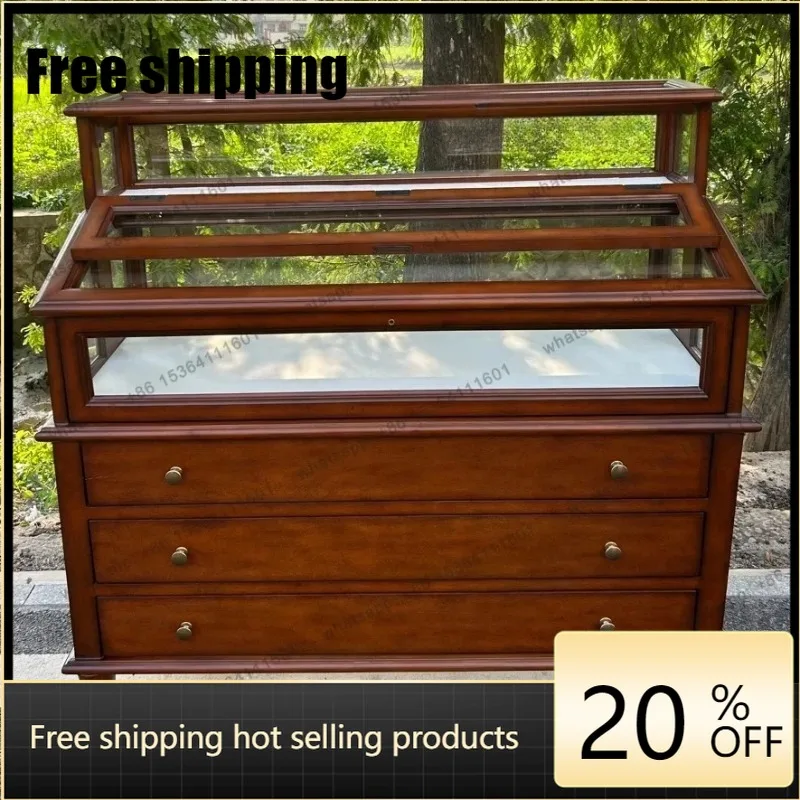 jj5 Medieval piano display cabinet, all solid wood retro nostalgic display cabinet, jewelry storage luxury display cabinet