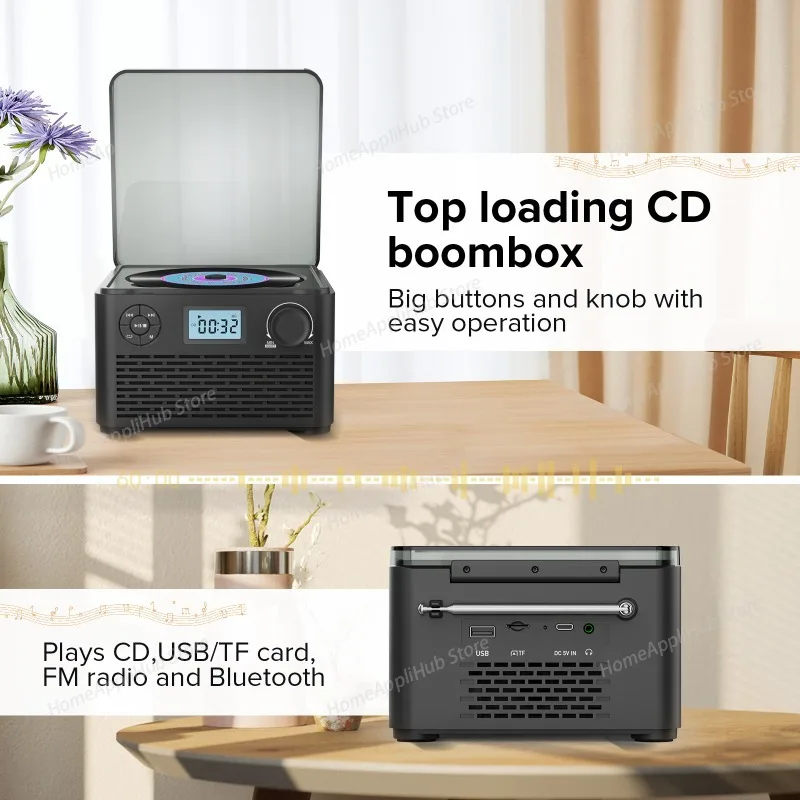 Portable CD MP3 Players with Bluetooth FM Radio Function HIFI Stereo Sound Rechargeable Multi-functions CD Boombox