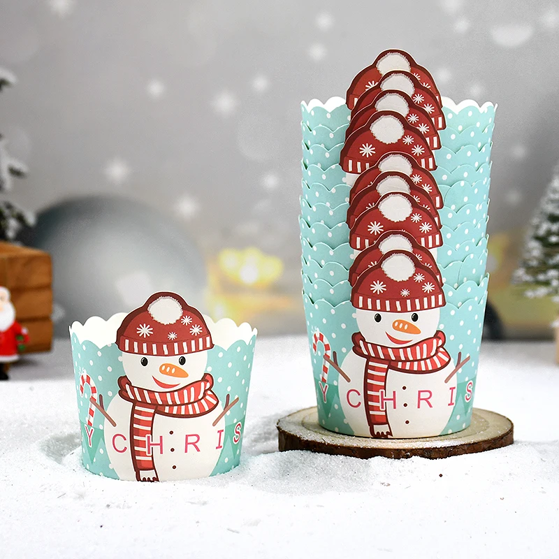 10pcs Christmas Baking Cups Food Grade Paper Cup Cake Baking Muffin Molds Merry Xmas Party Decor Bakeware New Year 2025 Navidad