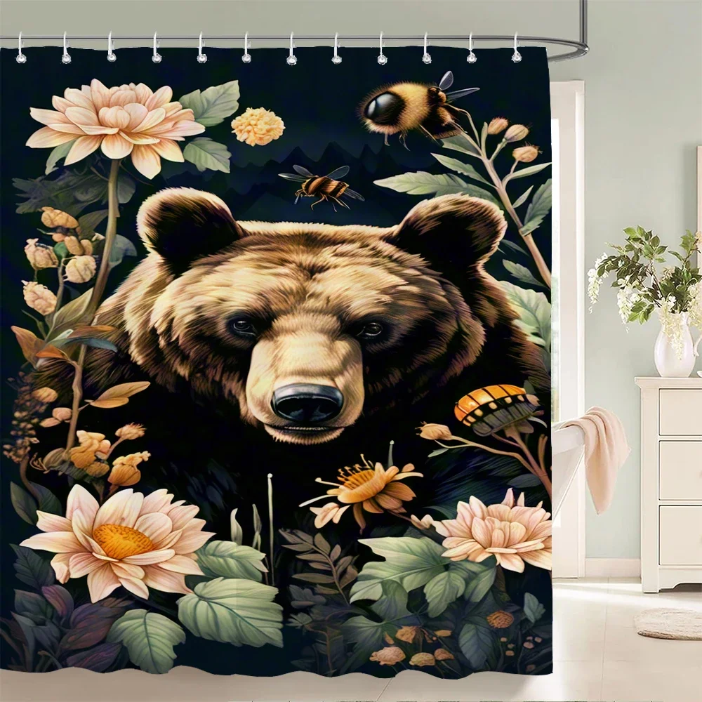 

1 шт., занавеска для душа с принтом медведя, панды, кота, животного, перегородка для ванной комнаты, занавеска для ванной комнаты с крючками, декоративная занавеска для дома