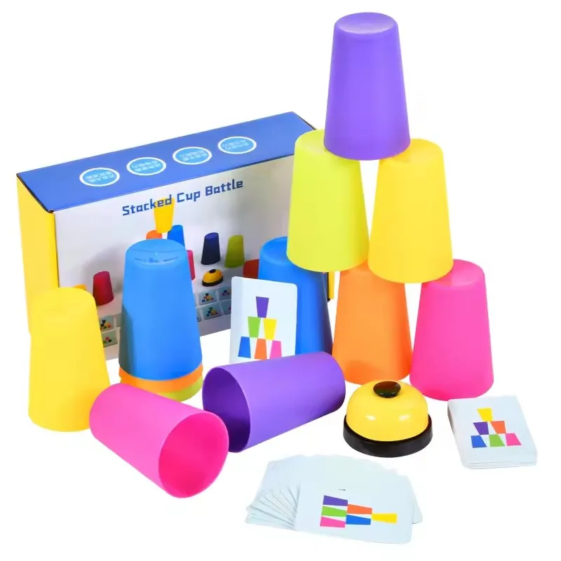 Montessori brinquedos pilha copo jogo com cartão criança educacional iluminação intelectual cor cognição lógica treinamento crianças presente