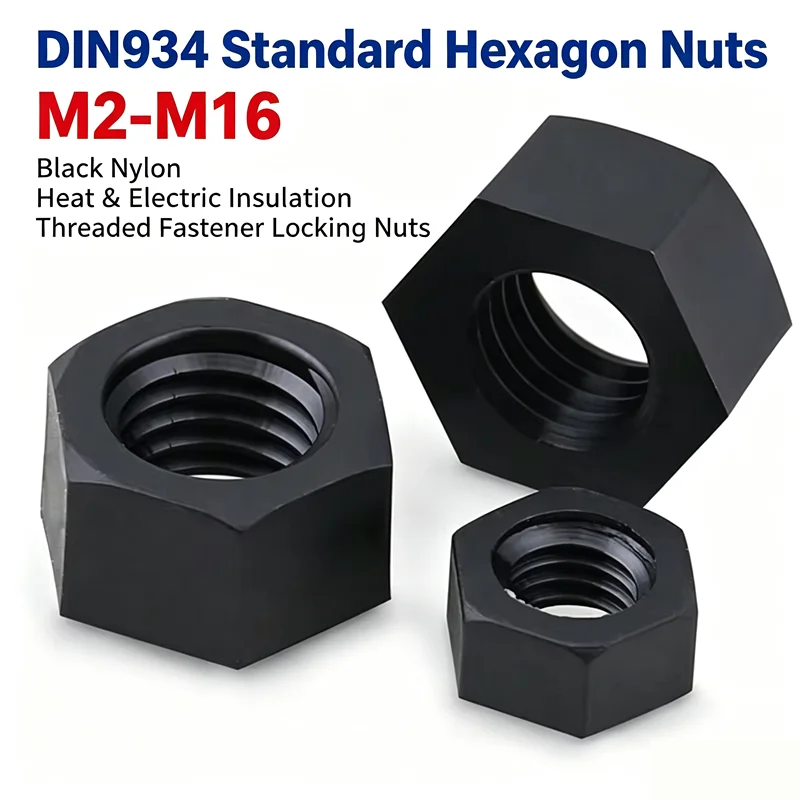 DIN934 Standard Plastic Hexagon Nuts M2 To M16 White & Black Heat Electric Insulation Nylon Threaded Fastener Locking Nuts