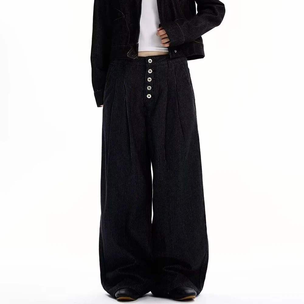 

Summer New Male Button-Down Striped Straight Leg Jeans American Retro Fashion Trend High Street Loose Casual Niche Men's Bottoms