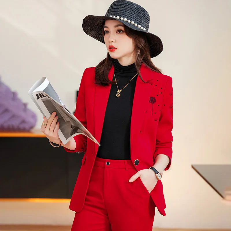 

High Quality Fabric Formal Women Business Suits with Pants and Jackets Coat Professional Pantsuits Trousers Set Oversize 5XL