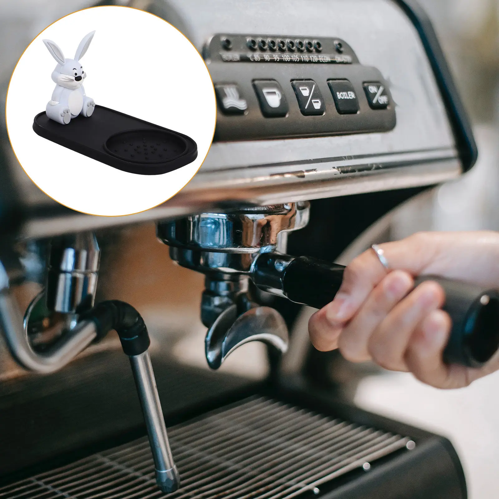 Espresso Tamping Mat Bunny Pattern Premium Silicone Non-Slip Coffee Powder Tamper Holder Protector for Machine Grinder Bar view 6