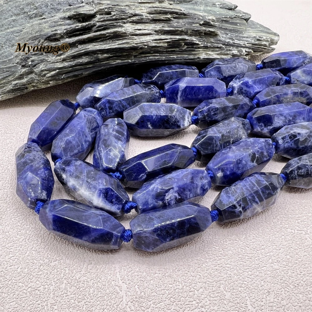 Faceted Large Natural Blue Sodalite Quartz Cutting Nugget Pendant Beads MY230585