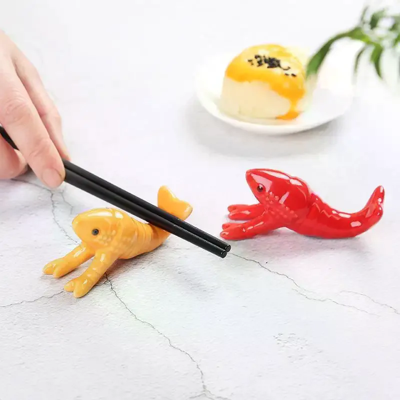 Cute Crayfish Ceramic Chopstick Rest: Animal Tableware Holder Pen Rack Kitchen Hotel Restaurant Decor