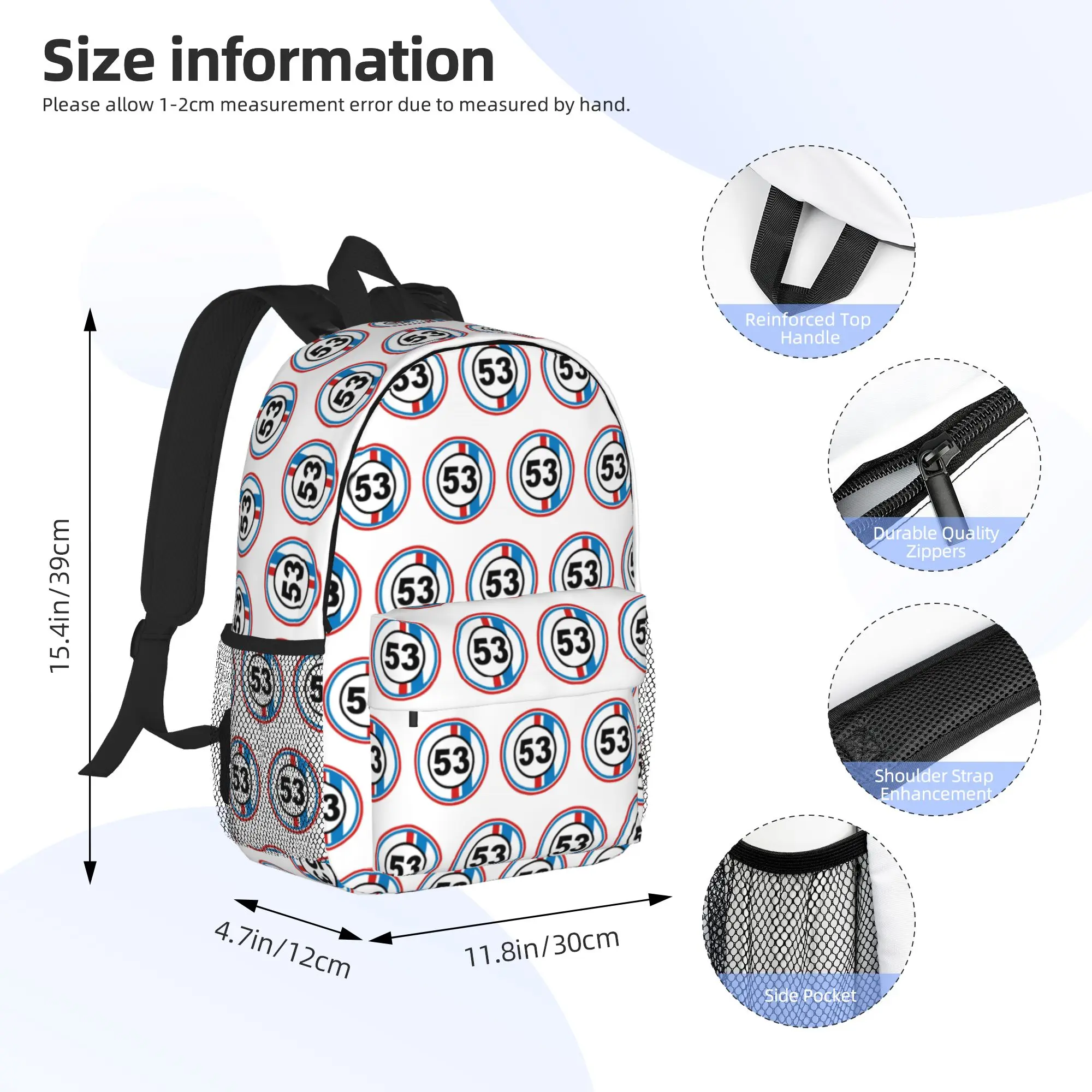 Herbie Cnumber 53 the love bug no Backpack Hot Sale Daypack Boys Girls BookBag Shoulder Bags for Men Women School Bag
