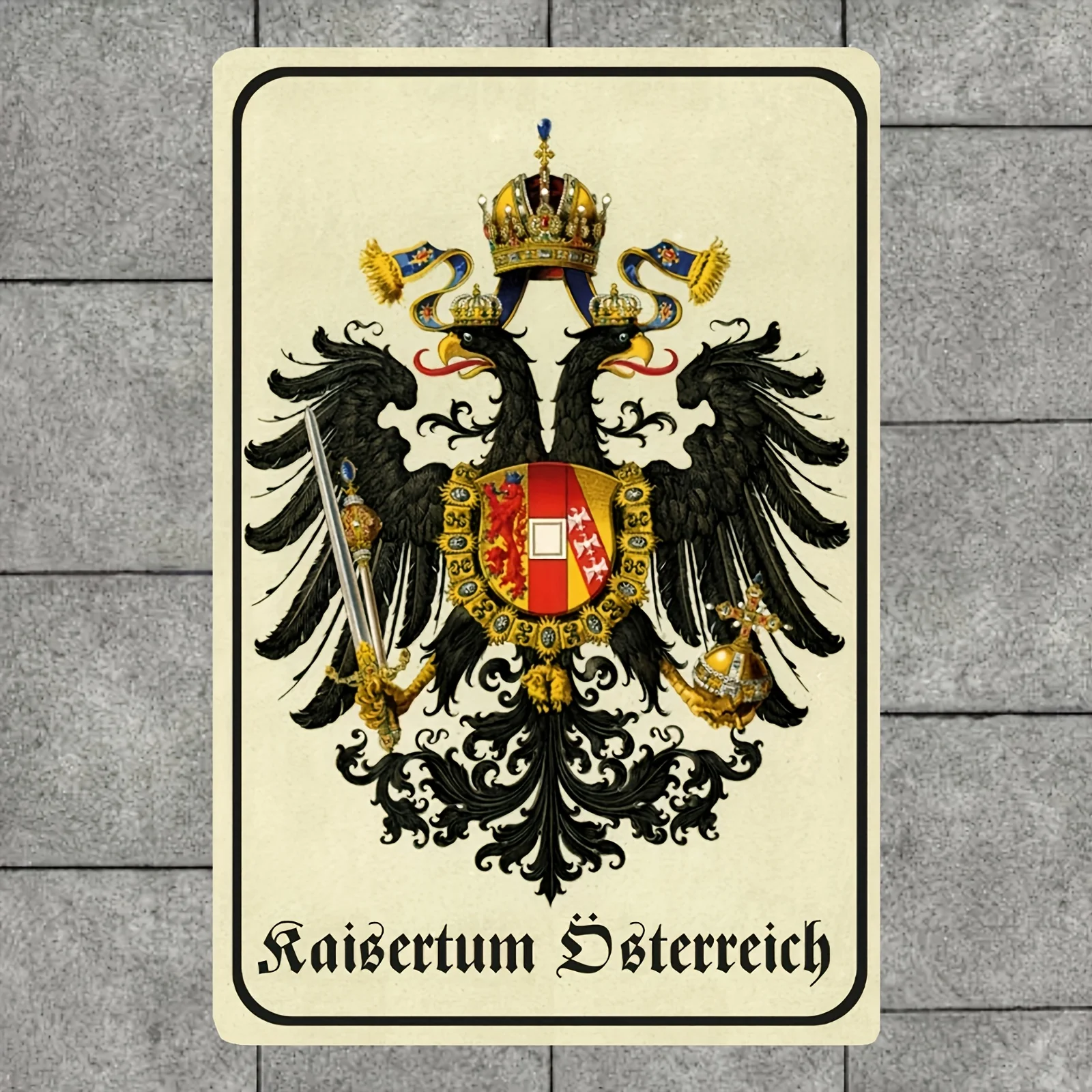 Austria Imperial Eagle Coat of Arms Metal Sign - , Pre-Drilled Holes, Waterproof,Weather-Resistant Wall Decor for Indoor/Outdoor