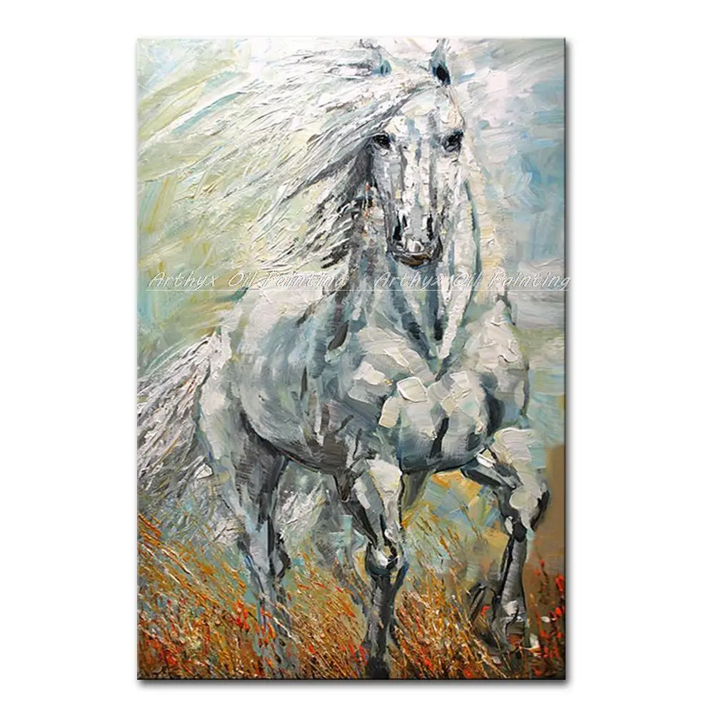 Arthyx Wall Paintings Handpainted Horse Oil Painting On Canvas,Modern Abatract Animal Pop Art Picture For Living Room,Home Decor