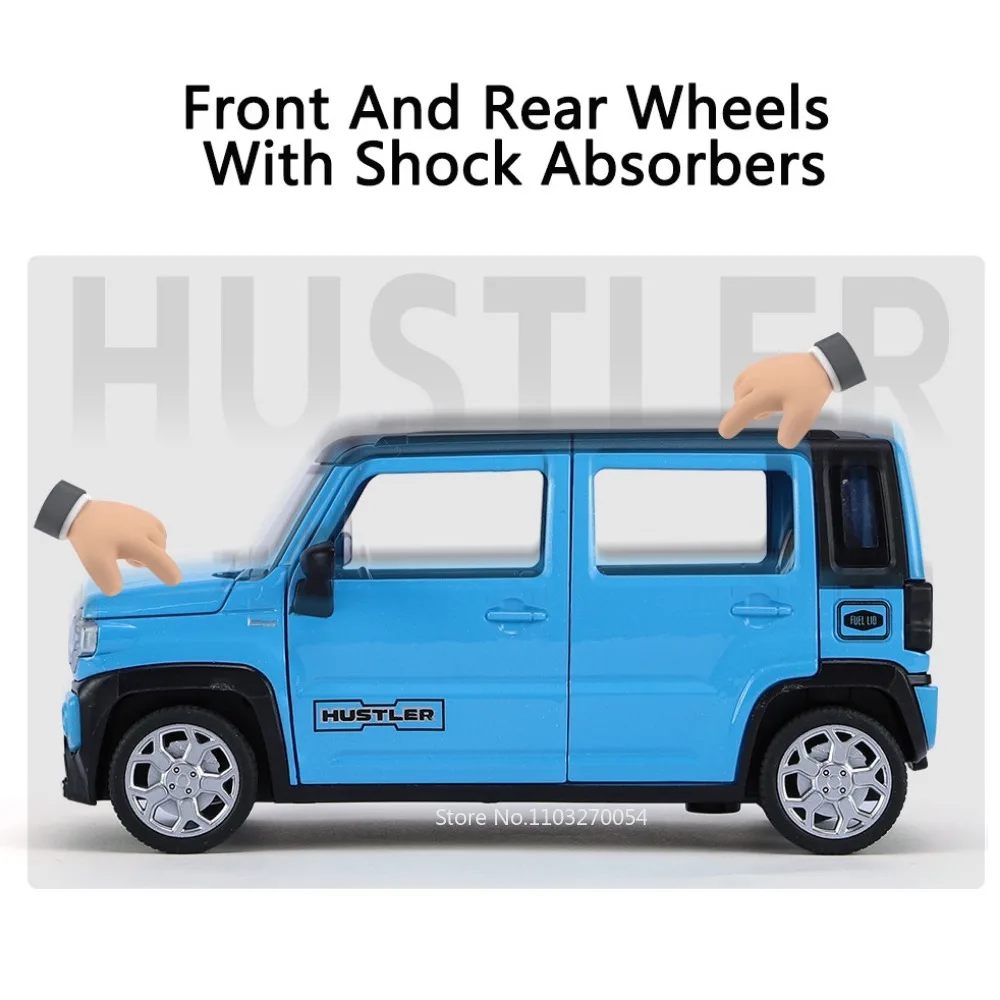 1/22 Suzuki HUSTLER Toys Model Car Metal Diecast Cars 6 Doors Can Opened Alloy Body Sound Light Pull Back Toy Boy Festival Gift