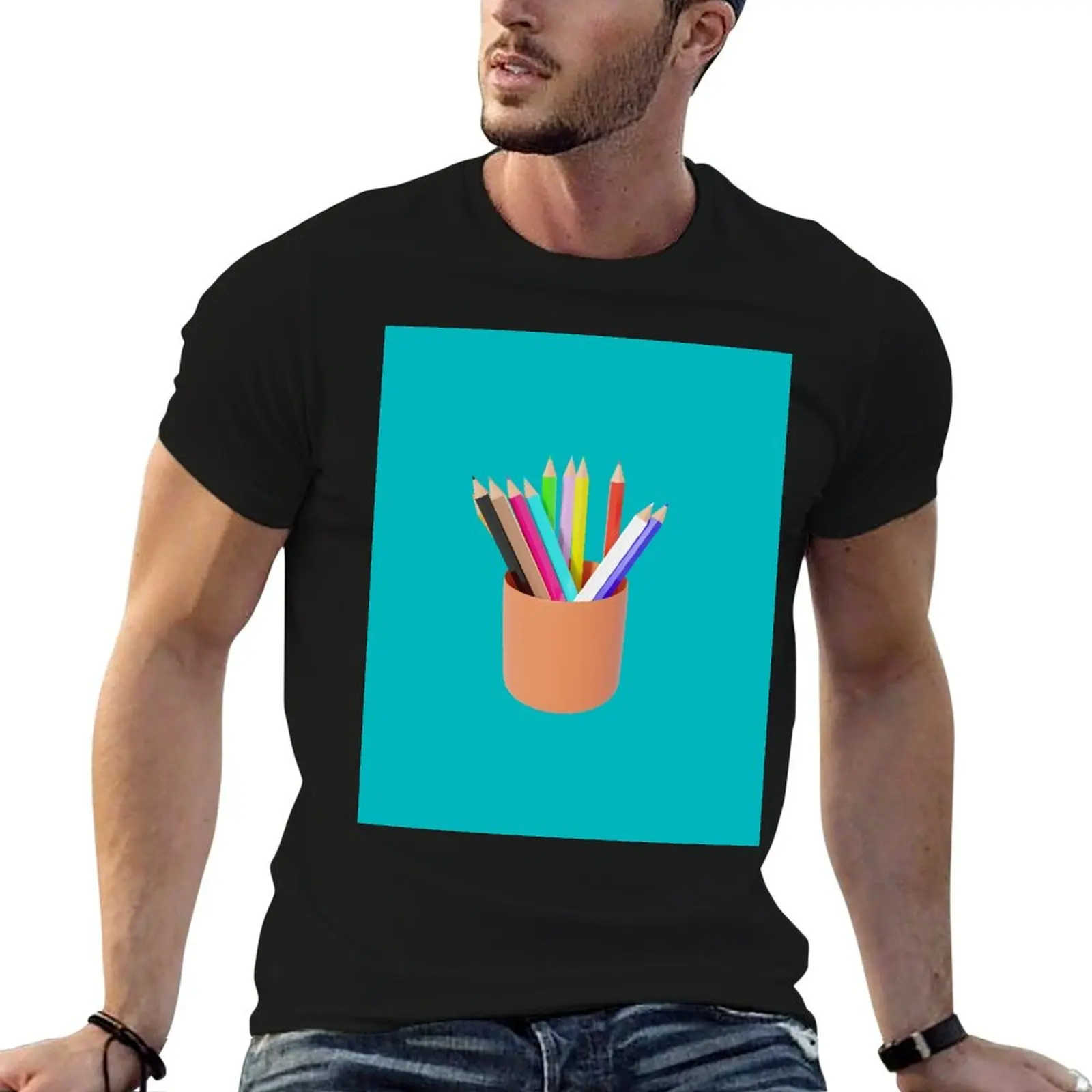

Colored Pencils in a Cup for a Teacher T-Shirt oversized graphic tee luxury t-shirt mens t shirt graphic
