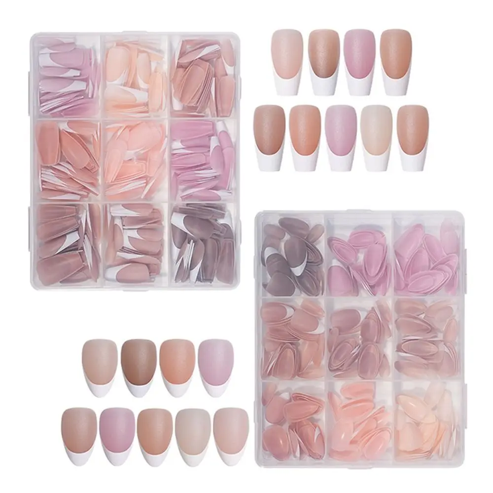 270Pcs 9 in 1 French Tip Press on Nails Detachable No Mark French False Nails 3D Half Cover Nude Natural Soft Nail Tips Set