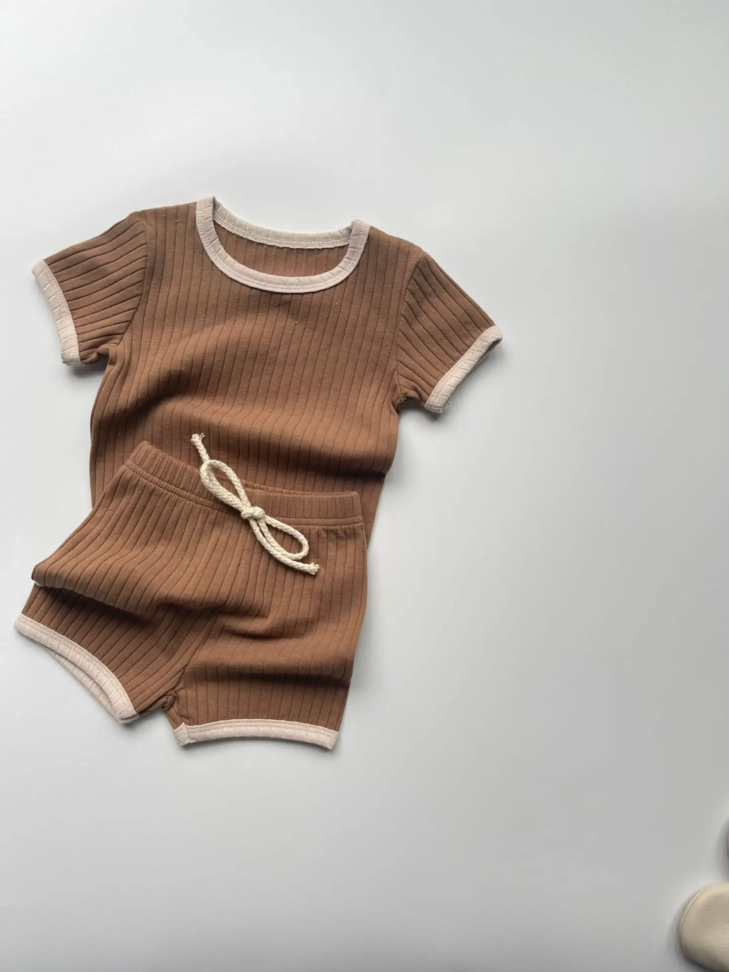 Summer New Baby Short Sleeve Casual Set Infant Boy Girl Solid Ribbed Tees + Shorts 2pcs Suit Cotton Breathable Toddler Outfits