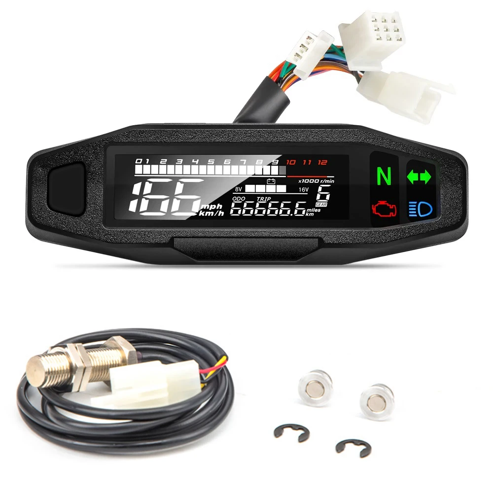 Tachimetro moto Indicatore olio Contagiri Strumento moto universale Contachilometri digitale LCD HD