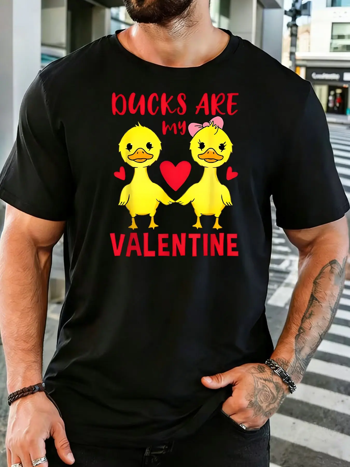 Fashion Mens White Basic Tee Valentines Yellow Duck Pair Red Hearts Ducks Are My Valentine Cute Animal Casual Sho-rt Seve Shirts