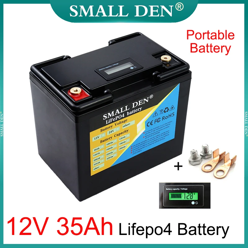 

12V 35Ah LiFePO4 Battery LCD display Built in BMS For 12.8V E-car boat RV Camping toys car inverter Solar Light Portable battery